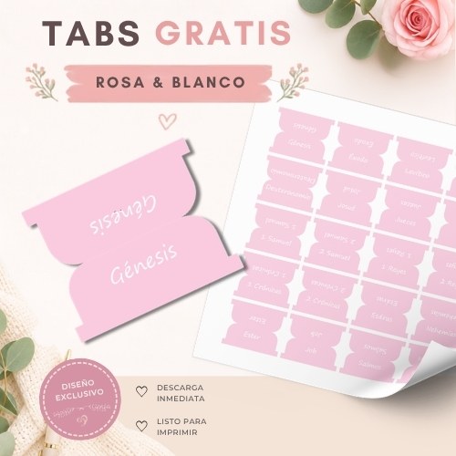 Tabs para Biblia GRATIS – Rosa & Blanco | PDF imprimible + guía de instalación