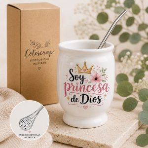 Mate personalizado de cerámica con bombilla metálica